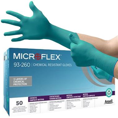 Ansell Microflex 93-260 Chemical Resistant Powder Free Disposable Gloves AQL1.5 (Box 50)