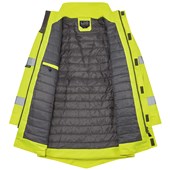 Leo Workwear Putford Yellow EcoViz Waterproof Baffle Lined Orange Brace Superior Hi Vis Jacket