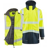 Leo Workwear Yellow EcoViz Waterproof Breathable 3-in-1 Hi Vis Clovelly Jacket with Torrington Bodywarmer