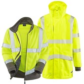 Leo Workwear Yellow EcoViz Waterproof Breathable 3-in-1 Hi Vis Clovelly Jacket with Hartland Fleece