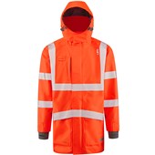 Leo Workwear Clovelly Rail Orange EcoViz 15K Performance+ Waterproof Breathable Executive Hi Vis Jacket