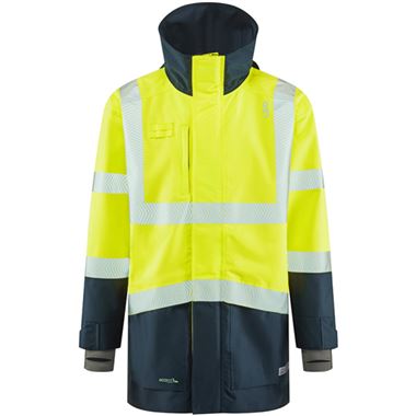 Leo Workwear Clovelly Yellow/Navy EcoViz 15K Performance+ Waterproof Breathable Executive Hi Vis Jacket