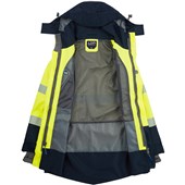 Leo Workwear Clovelly Yellow/Navy EcoViz 15K Performance+ Waterproof Breathable Executive Hi Vis Jacket