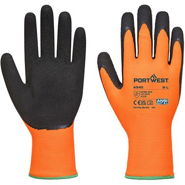 Portwest A340 Hi Vis Grip Gloves Longer Cuff with Latex Foam Coating - 13g