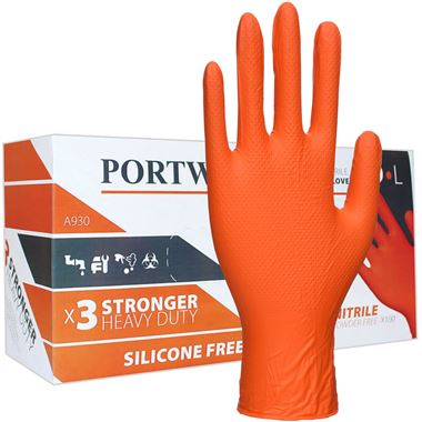 Portwest A930 Orange Heavy Duty Crystal Grip Nitrile Mechanic Gloves (Box 100)