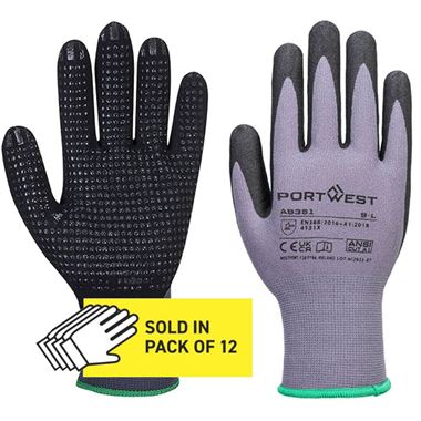 Portwest AB351 Dermiflex Plus Glove with Dotted Nitrile Coating 15g MultiSave (Pack 12)