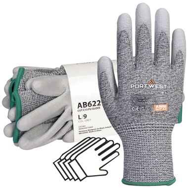 MultiSAVE Pack 12 - Portwest Cut C Grip Glove with PU Coating 13g AB622 (12 Pairs)