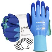 MultiSAVE Pack 12 - Portwest Waterproof Work Gloves with Latex Foam Coating 13g APB80 (12 Pairs)