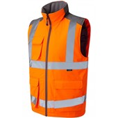 Leo Workwear Torrington Orange EcoViz Baffle Lined Orange Hi Vis Bodywarmer