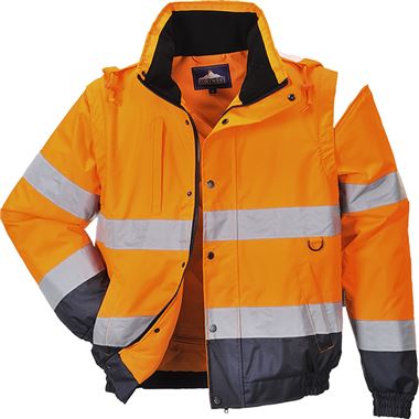 Portwest C468 Orange/Navy Padded Waterproof 2-in-1 Hi Vis Bomber Jacket