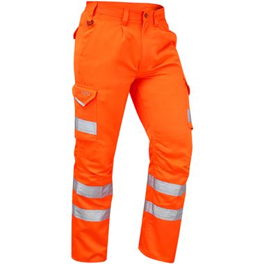 Leo Workwear Bideford Orange EcoViz Polycotton Hi Vis Cargo Trouser