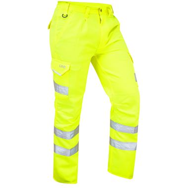Leo Workwear Bideford Yellow EcoViz Polycotton Hi Vis Cargo Trouser