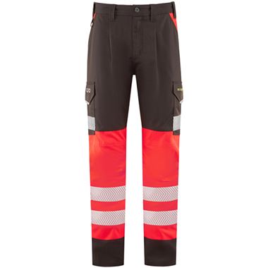 Leo Workwear Winsford EcoViz Red/Grey Stretch Hi Vis Cargo Trouser