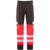 Leo Workwear Winsford EcoViz Red/Grey Stretch Hi Vis Cargo Trouser