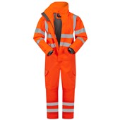 Leo Workwear Watertown Orange EcoViz 10KX Waterproof Breathable Stretch Hi Vis Coverall