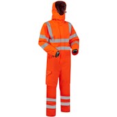 Leo Workwear Watertown Orange EcoViz 10KX Waterproof Breathable Stretch Hi Vis Coverall