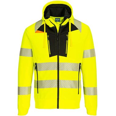 Portwest DX484 DX4 Yellow Lined Hi Vis Zipped Hooded Sweatshirt