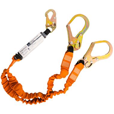 Portwest FP75 Double Tail Elasticated Shock Absorber Fall Arrest Lanyard with Scaffold Hook - 1.8m Length