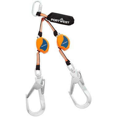 Portwest FP81 Double Self Retracting Lifeline with Scaffolding Hooks - 2.5m Length