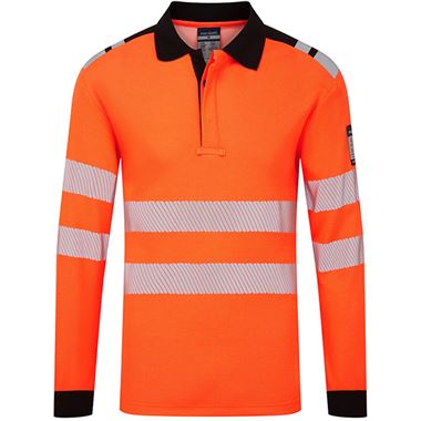 Portwest Modaflame PW3 FR734 Rail Orange Inherent Flame Retardant Anti Static Arc Flash Hi Vis Long Sleeve Polo Shirt