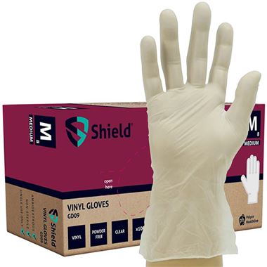 Polyco Shield GD09 Clear Vinyl Powder Free Disposable Gloves AQL1.5 (Box 100)