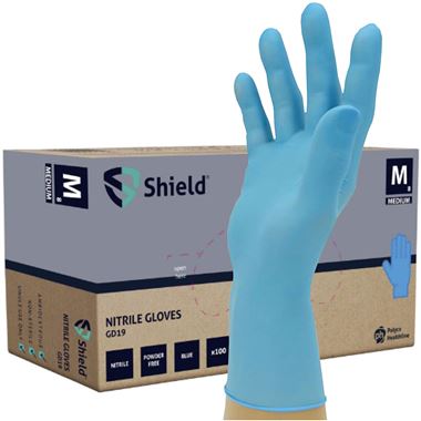 Polyco Shield GD19 Blue Nitrile Powder Free Disposable Gloves AQL1.5 (Box 100)