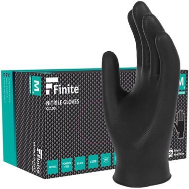 Polyco Bodyguards GL100 Finite Black Heavy Duty Diamond Grip Nitrile Disposable Gloves AQL1.5 (Box 100)