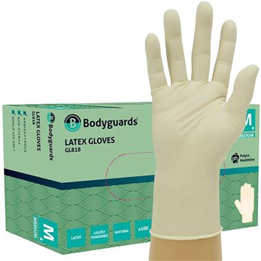 Polyco Bodyguards GL818 Latex Powdered Disposable Glove AQL4.0 Box 100