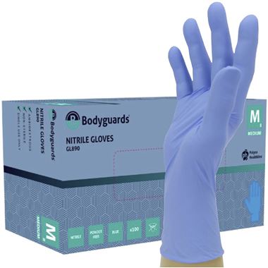 Polyco Bodyguards GL890 Blue Nitrile Powder Free Disposable Glove AQL1.5 (Box 100)