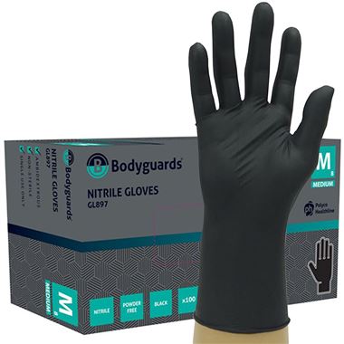 Polyco Bodyguards GL897 Black Nitrile Powder Free Disposable Glove AQL1.5 (Box 100)