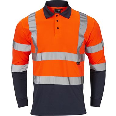 Supertouch Orange/Navy Hi-Vis Two Tone Long Sleeve Polo Shirt