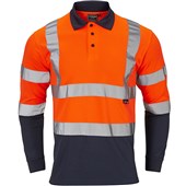 Supertouch Orange/Navy Hi-Vis Two Tone Long Sleeve Polo Shirt