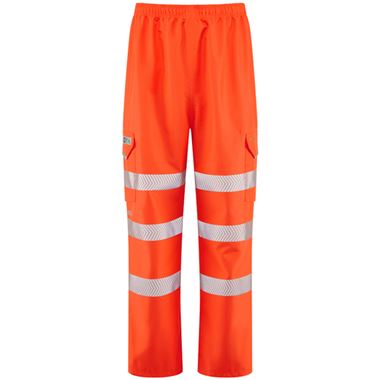 Leo Workwear Instow Orange LTEC 15K Waterproof Breathable Hi Vis Cargo Trouser