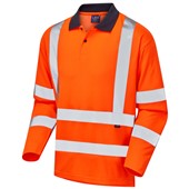 Leo Workwear Swimbridge Orange EcoViz Comfort Long Sleeve Hi Vis Polo Shirt  