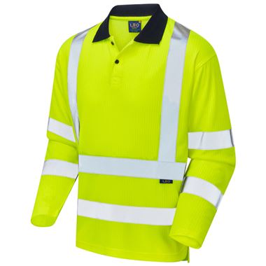 Leo Workwear Swimbridge Yellow EcoViz Comfort Long Sleeve Hi Vis Polo Shirt  