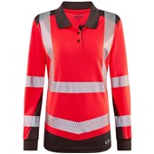 Leo Workwear Hazelwood Red/Grey EcoViz Performance Dual Colour Women's Hi Vis Long Sleeved Polo Shirt