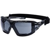 Portwest PR02 Anthracite Wraparound Plus Safety Glasses with Head Strap - Anti Scratch & Anti Fog - Smoke