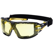Portwest PR02 Anthracite Wraparound Plus Safety Glasses with Head Strap - Anti Scratch & Anti Fog - Amber