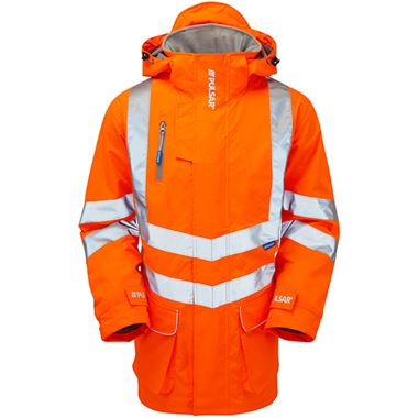 Pulsar PR502-R Rail Orange GRS Recycled Padded Waterproof Hi Vis Storm Jacket
