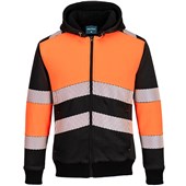 Portwest PW377 PW3 Orange/Black Class 1 Hi Vis Zipped Winter Hoodie