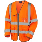 Leo Workwear Wrafton Orange EcoViz Long Sleeve Superior Hi Vis Vest  