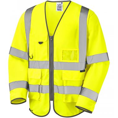 Leo Workwear Wrafton Yellow EcoViz Long Sleeve Superior Hi Vis Vest  