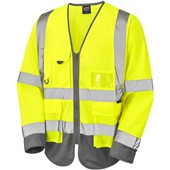 Leo Workwear Wrafton EcoViz Two Tone Long Sleeve Superior Zipped Hi Vis Vest  