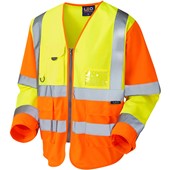 Leo Workwear Wrafton EcoViz Two Tone Long Sleeve Superior Zipped Hi Vis Vest  