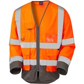 Leo Workwear Wrafton EcoViz Two Tone Long Sleeve Superior Zipped Hi Vis Vest  