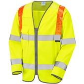 Leo Workwear Barbrook Yellow EcoViz Long Sleeve Zipped Orange Brace Hi Vis Vest