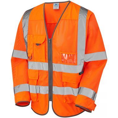 Leo Workwear Burrington Orange EcoViz Coolviz Superior Long Sleeve Hi Vis Vest 