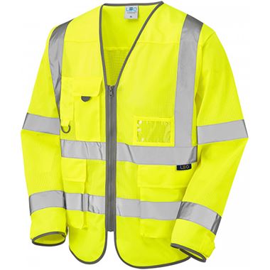 Leo Workwear Burrington Yellow EcoViz Coolviz Superior Long Sleeve Hi Vis Vest