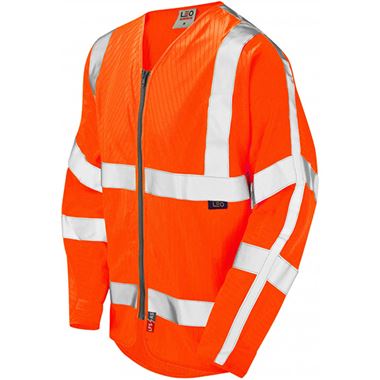 Leo Workwear Huish Orange EcoViz Flame Retardant & Anti Static Long Sleeve Zipped Hi Vis Vest 