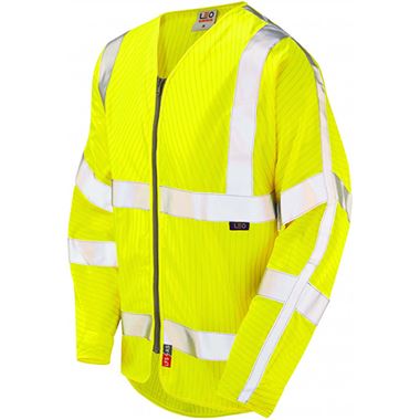 Leo Workwear Huish Yellow EcoViz Flame Retardant & Anti Static Long Sleeve Zipped Hi Vis Vest